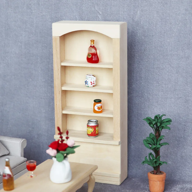 1/12 Scale Mini Furniture Models Wood Unpainted Single Bookcase Model for 6''Figures diy