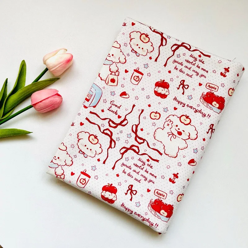 1 미터 X1.5 미터 애플 도그 코튼 패브릭 만화 캔버스 가방 코트 조끼 홈 장식 수제 DIY 패션 패브릭