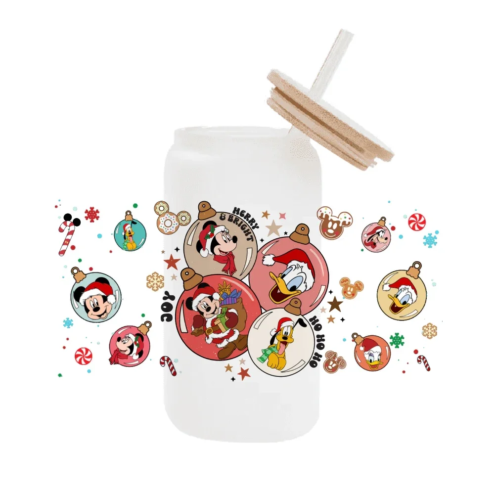 11x24 cm Disney Natale Topolino Per Libbey 16 once Può Bicchiere 3D Impermeabile UV DTF Tazza di Caffè Wrap Adesivo Libbey Involucro di Vetro
