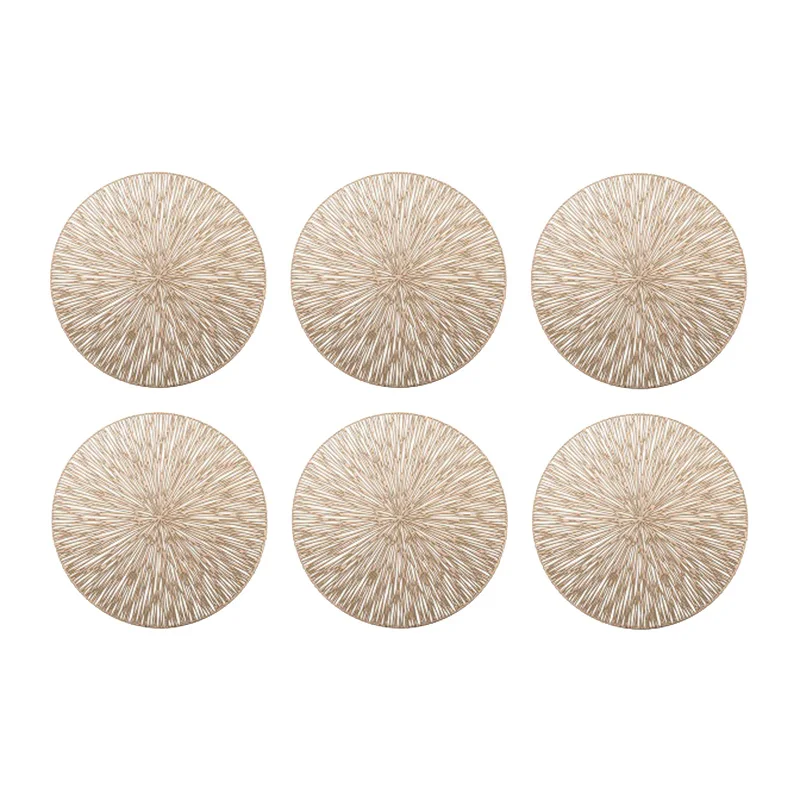 

6Pcs Round Placemats Restaurant Hollow PVC Decoration Meal Mat Anti-Hot Dining Table Line Mat Steak Plate Pad