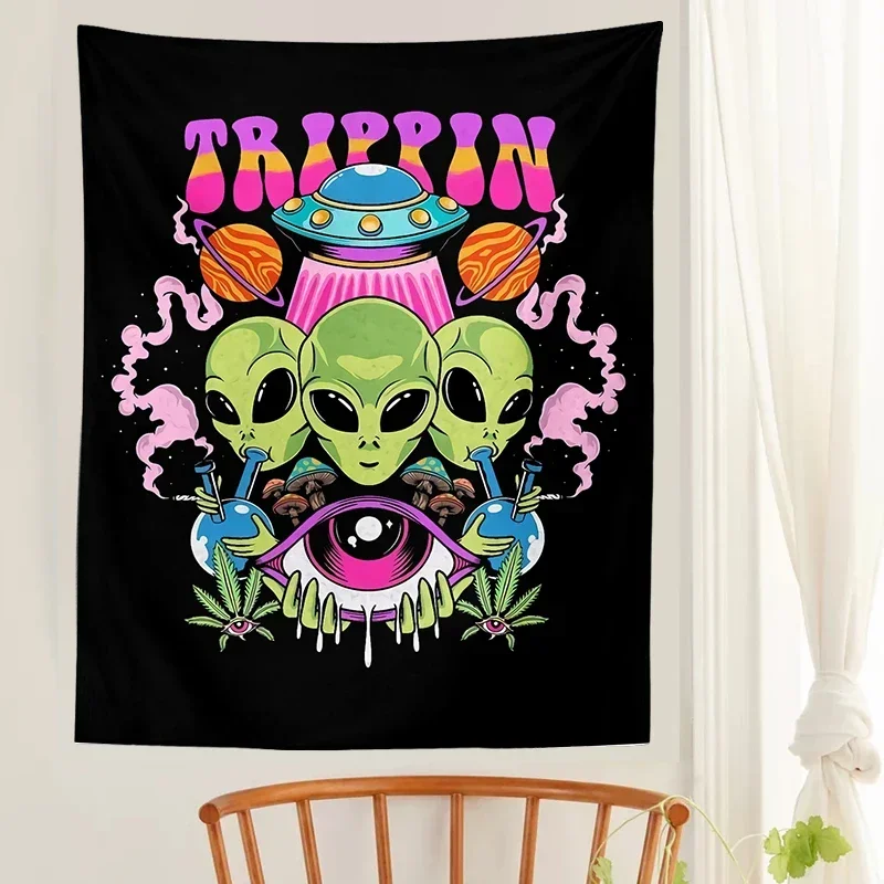 Alien Tapestry, Magic Psychedelic Mushroom UFO Wall Hanging, Sci-Fi Home Decor for Bedroom, Living Room & Dorm