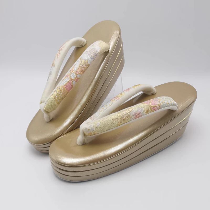 Japanese Style Women's Formal Geta Sandals Furisode Kimono Zori Sweet Cosplay Footwear Summer High Heel Flipflops