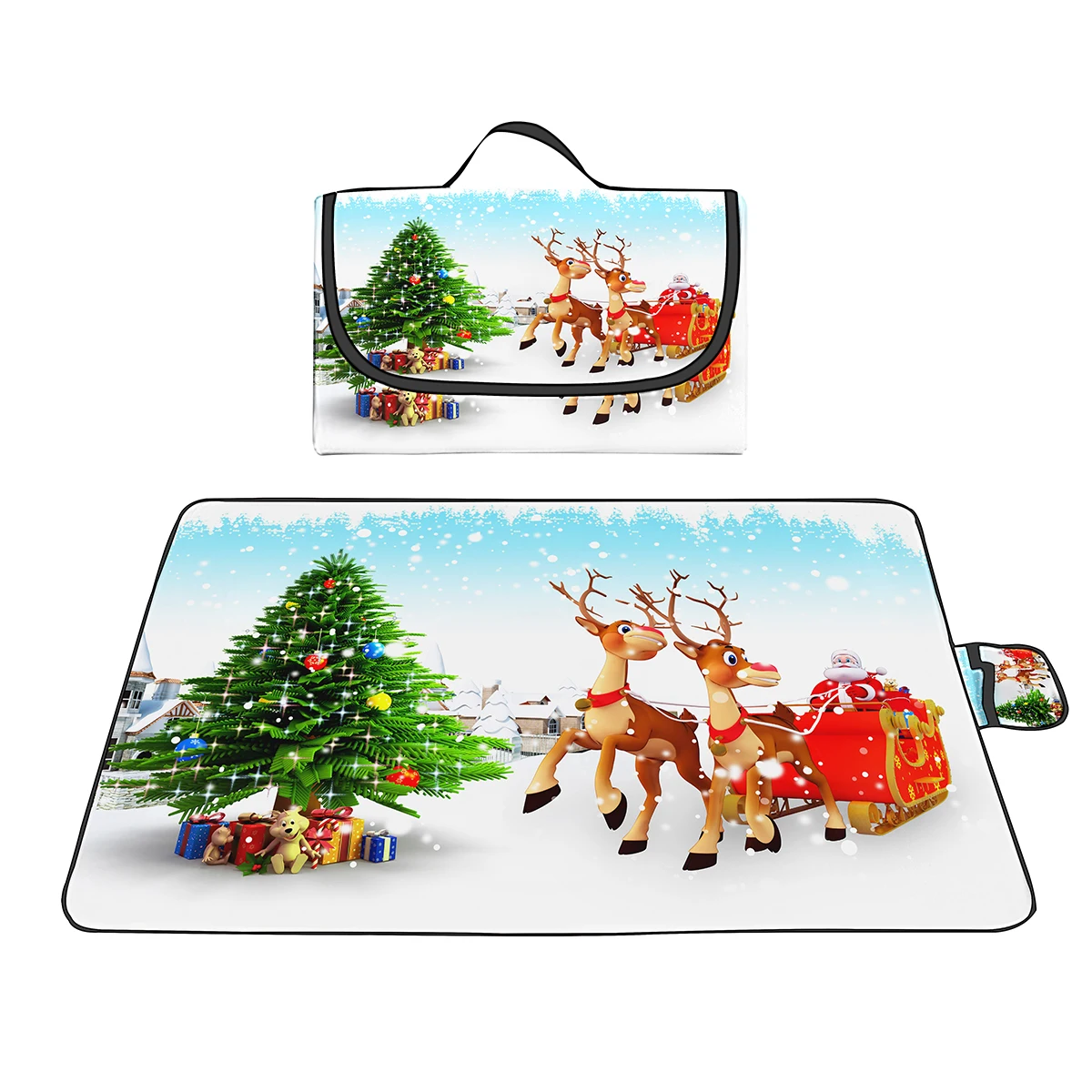 Sandproof Picnic Blankets,Christmas Cartoon Elk Beach Blanket Lightweight Handy Mat Tote for Spring Summer Camping,Beach,Hiking