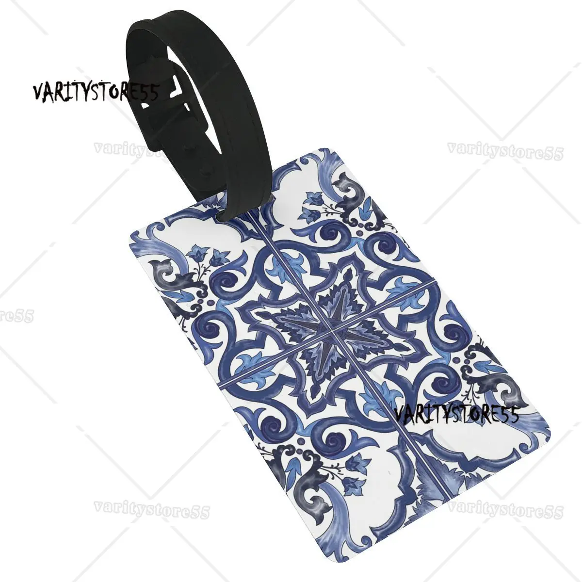 Blauw Sierlijke Bloemen Mediterrane Siciliaanse Tegel Bagagelabels Kofferaccessoires Reisbagage Boarding Tag Draagbaar