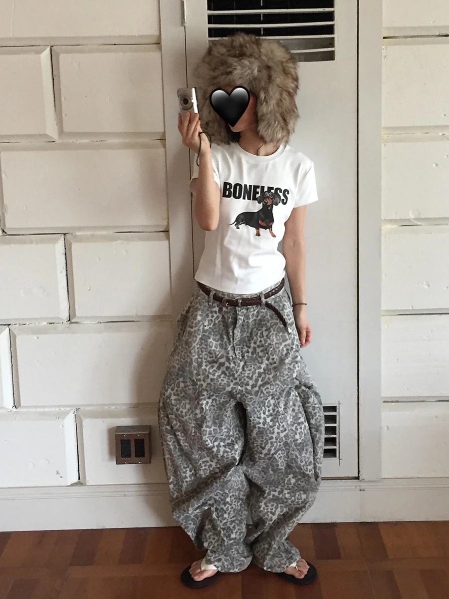 REDDACHiC ボーイフレンド ヒョウ レディース ジーンズ Y2k ヴィンテージ オーバーサイズ ローウエスト ワイドレッグ シルエット バレル パンツ 90s スケーター ストリートウェア