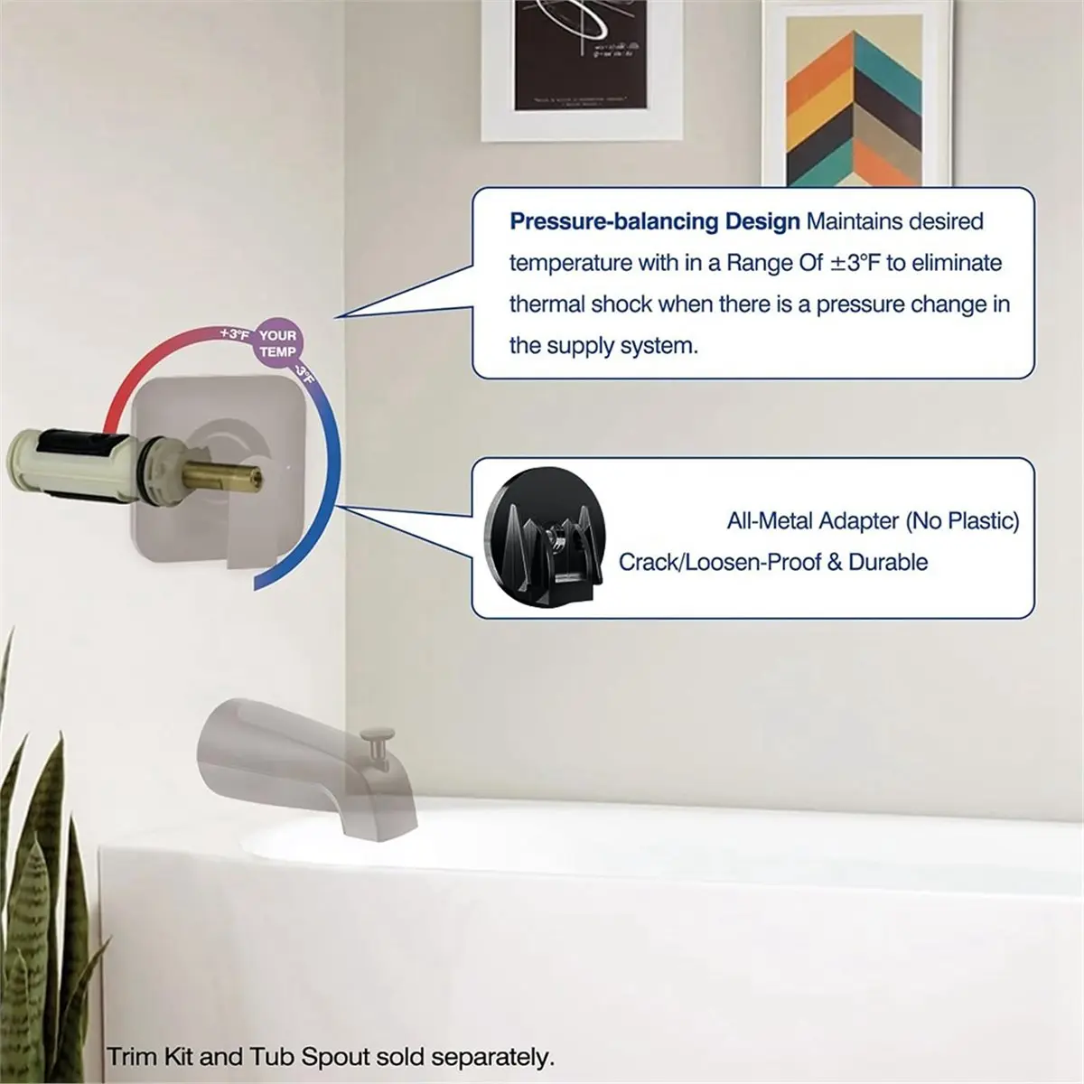 BABQ 1222 Pressure Balancing Valve Core Kit: with 104421 Removal Tool & 116653 Handle Adapter for Moen Tub/Shower Faucets