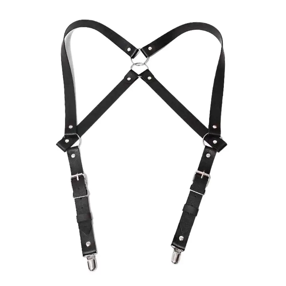 

Fashion Leather Men Suspenders 2 Clips Adjustable Waist Belt Heavy Duty Vintage Waistband for Jeans