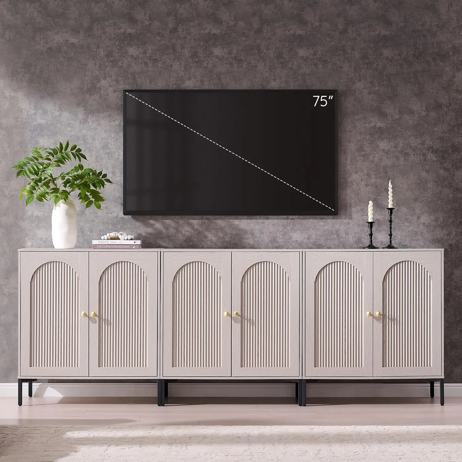 Mid Century Modern TV Stand For Living Room Light Grey 92.63