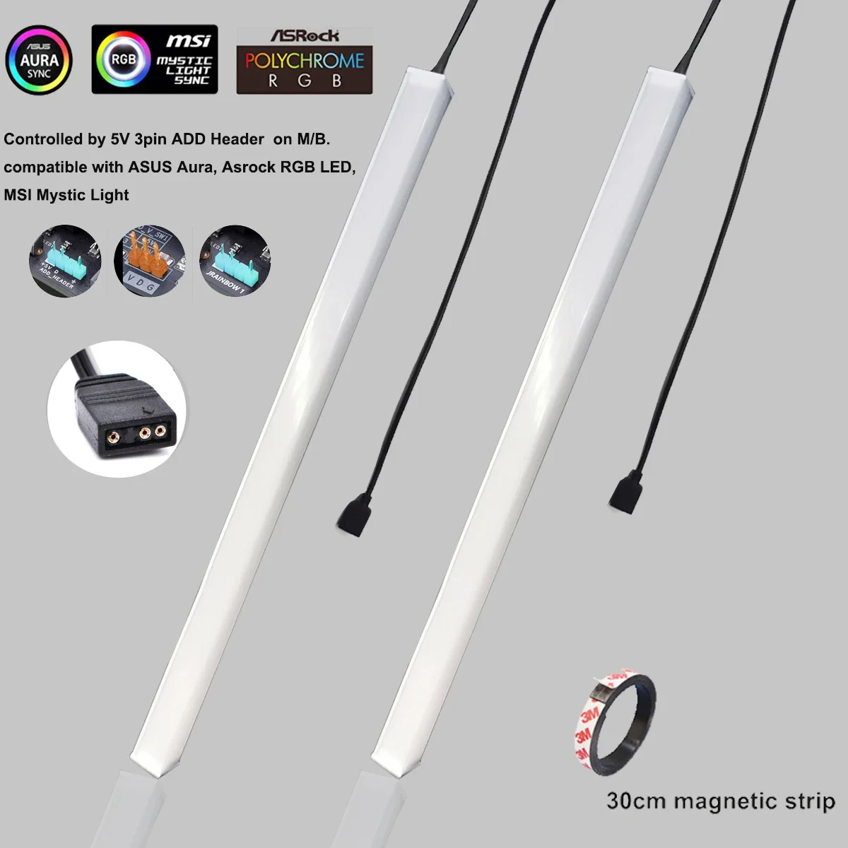 ARGB Motherboard Light Strip 5V 3PIN WS2812B RGB LED Magnetic Computer Light Bar With USB Remote Control PC Game Light Aluminum