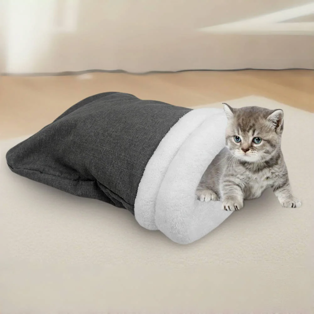  كيس نوم مبطن بالحرارة: سرير كهف شبه مغلق للقطط والكلاب الصغيرة - جراب نوم شتوي دافئ مع صوف قطيفة #1
