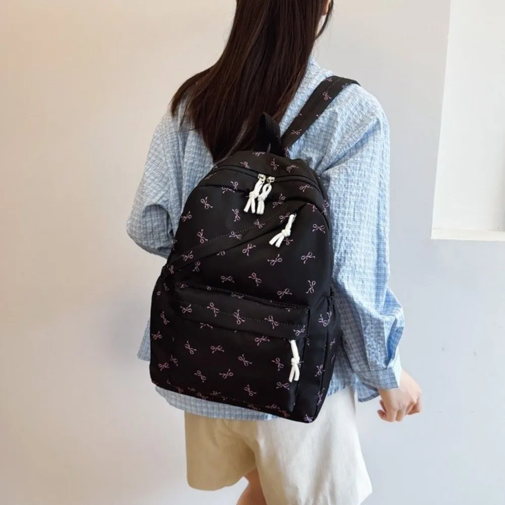 Canvas Bow Backpack Lightweight Adjustable Straps Students School Bag Storage Bag Japanese Style Teenagers Shoulder Bag Outdoor