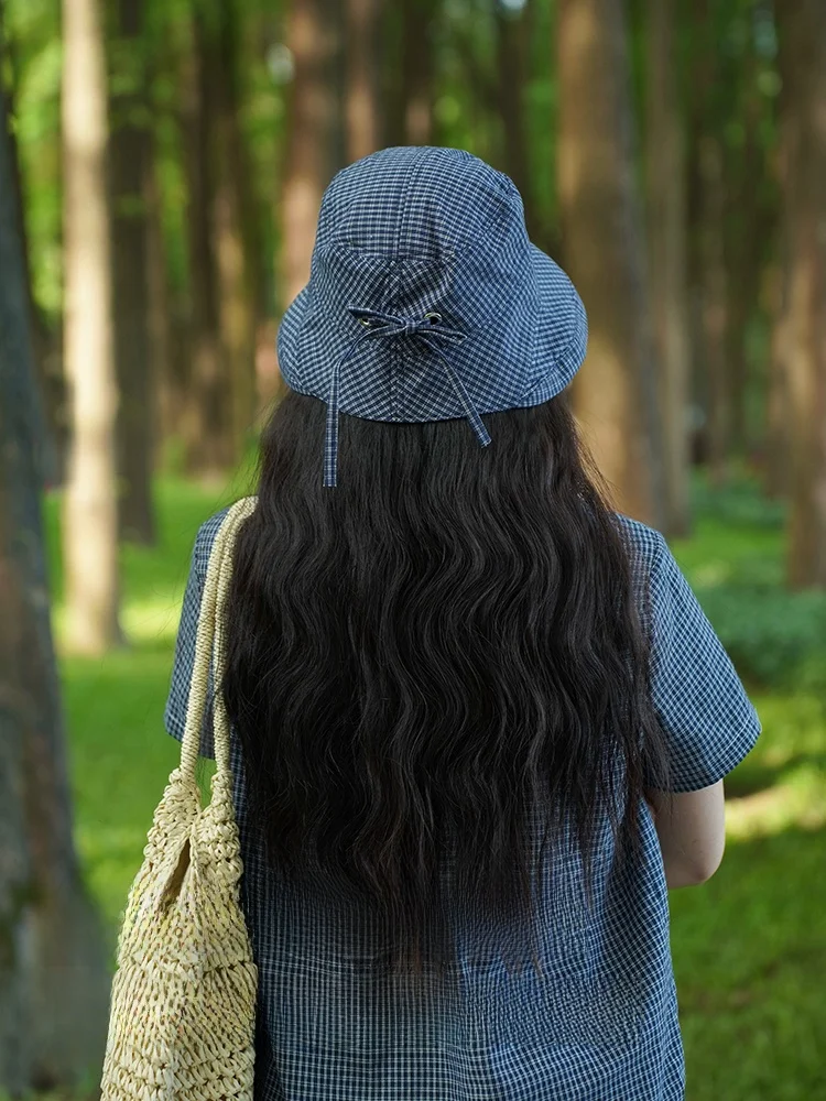 Japanese Style Plaid Fishing Cap Women's Summer Outdoor Camping Mountain Climbing  Knot Sun Protection UV Protection...