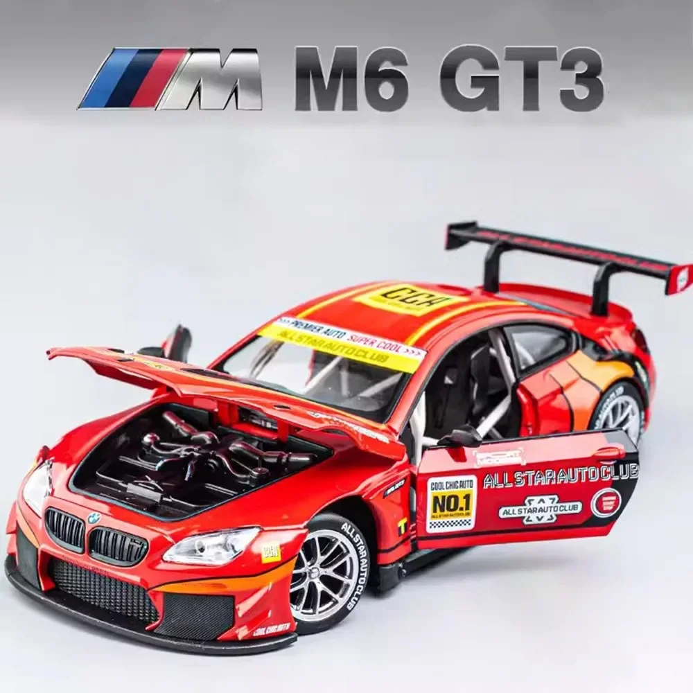 

Модель гоночного автомобиля BMW M6 GT3 в масштабе 1/24, игрушечные металлические Литые двери, открытые модели автомобилей с бесплатным колебанием, коллекционные подарки для детей