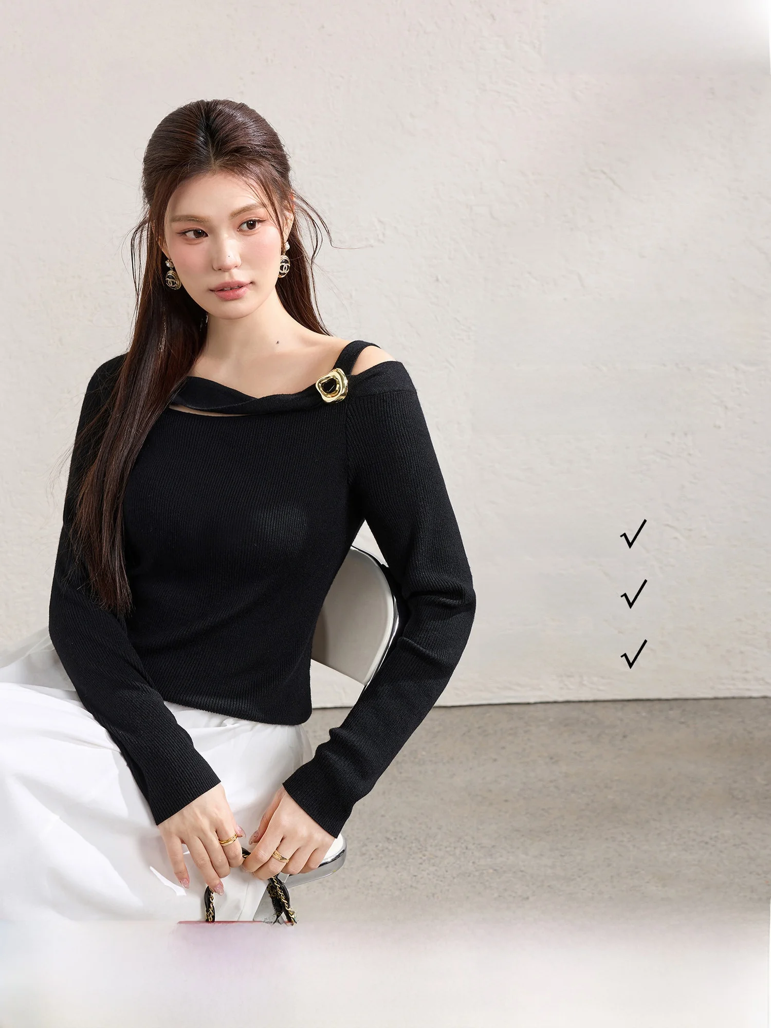 

Асимметричный вязаный свитер с открытым плечом, больших размеров, стройнящий, из смесовой шерсти, весенняя новинка от LAN YU Ladies Fashion