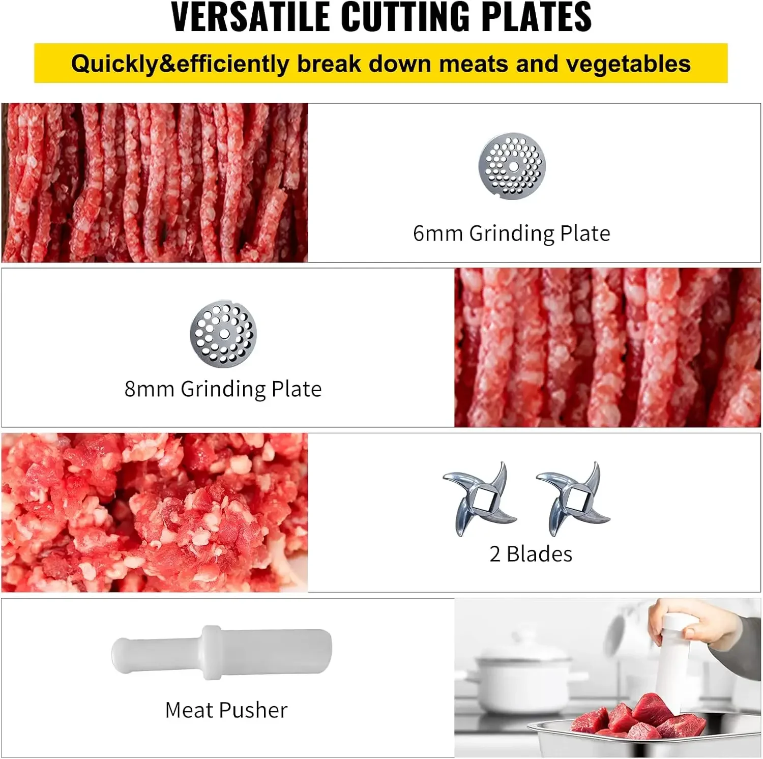 Hachoir à viande industriel commercial en acier inoxydable, cape LB/h, 1100W, 220 tr/min, 2 pièces