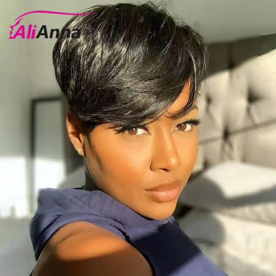 Straight Pixie Cut Wigs Human Hair Braizilian Burgundy Straight Human Hair Wigs Machine Made Cheap Short Bob Wig Human Hair