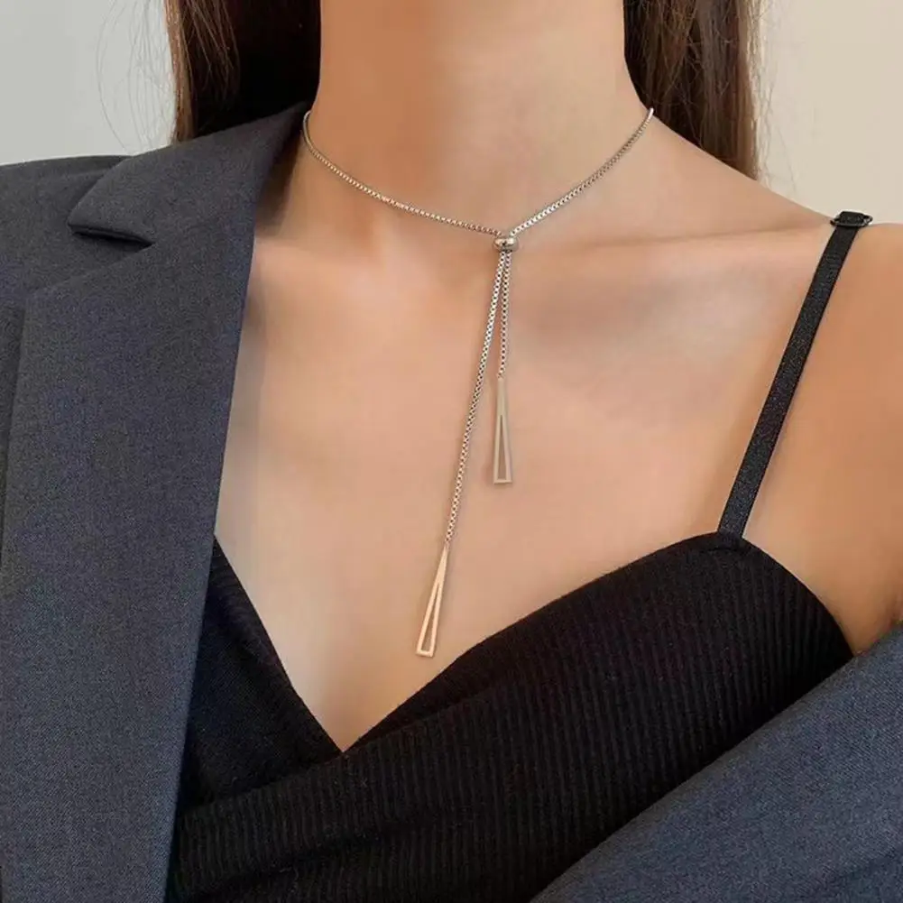 Trendy Chain Necklace  Allergy Free Jewelry Necklace  Rhinestone Chain Tassel Long Necklace