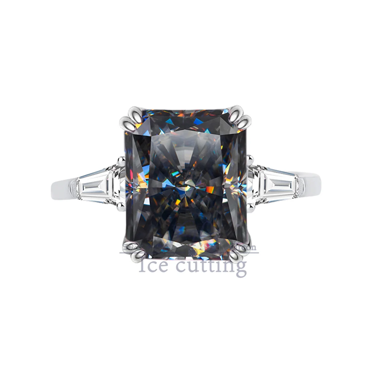 

S925 sterling silver explosion flash ice cutting rectangular gray zircon ring high carbon diamond simple ring for women gifts
