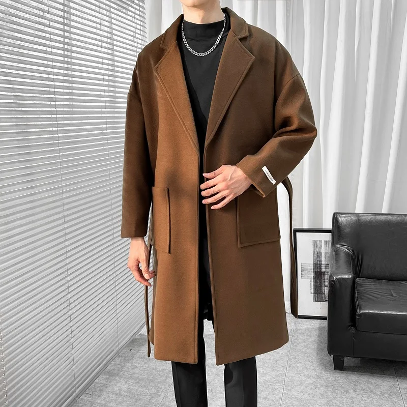 

British Style Woolen Coat Men Big Pockets Autumn Winter Lapel Trenchcoat Plus Size 5XL-S Fashion Casual Coats Male Windbreaker