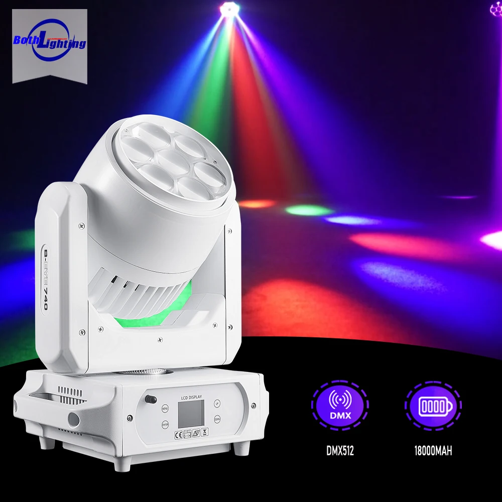 Bothlighting 1pcs 7*40w Bee Eye Wash Wireless Battery Moving Head Light Stage Effect Light For Club DJ Disco Party Event
