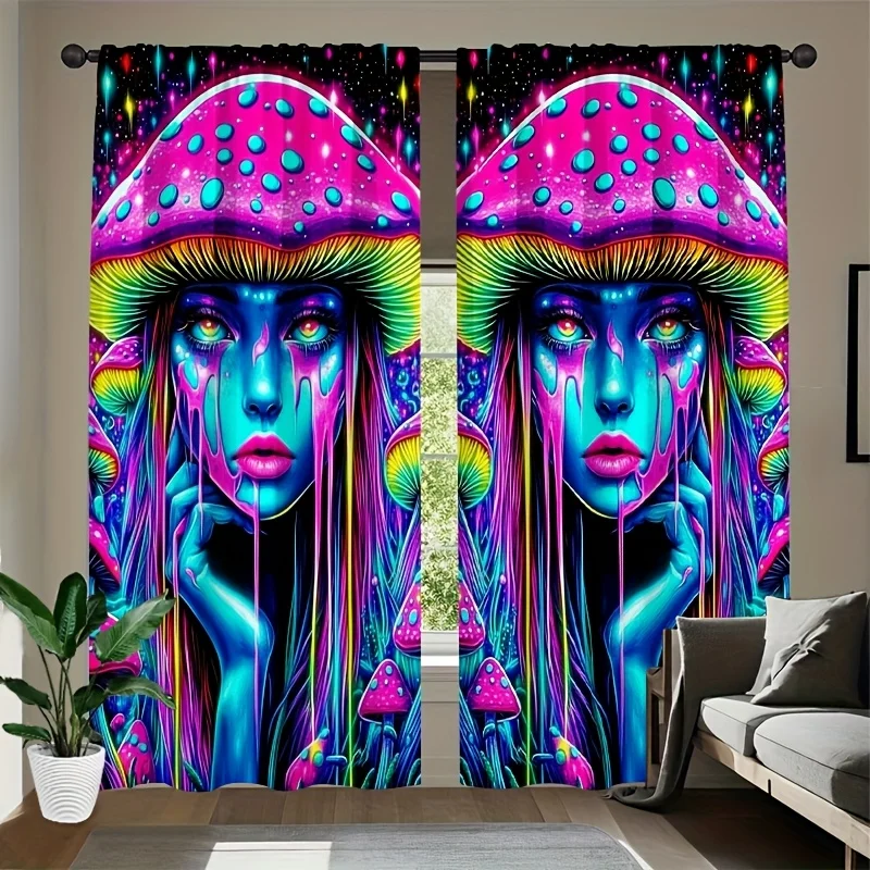 Stunning Psychedelic Pop Art Mushroom Window Curtains Neon Vibrant Aesthetic Digital Print for Modern Living Room Home Decor