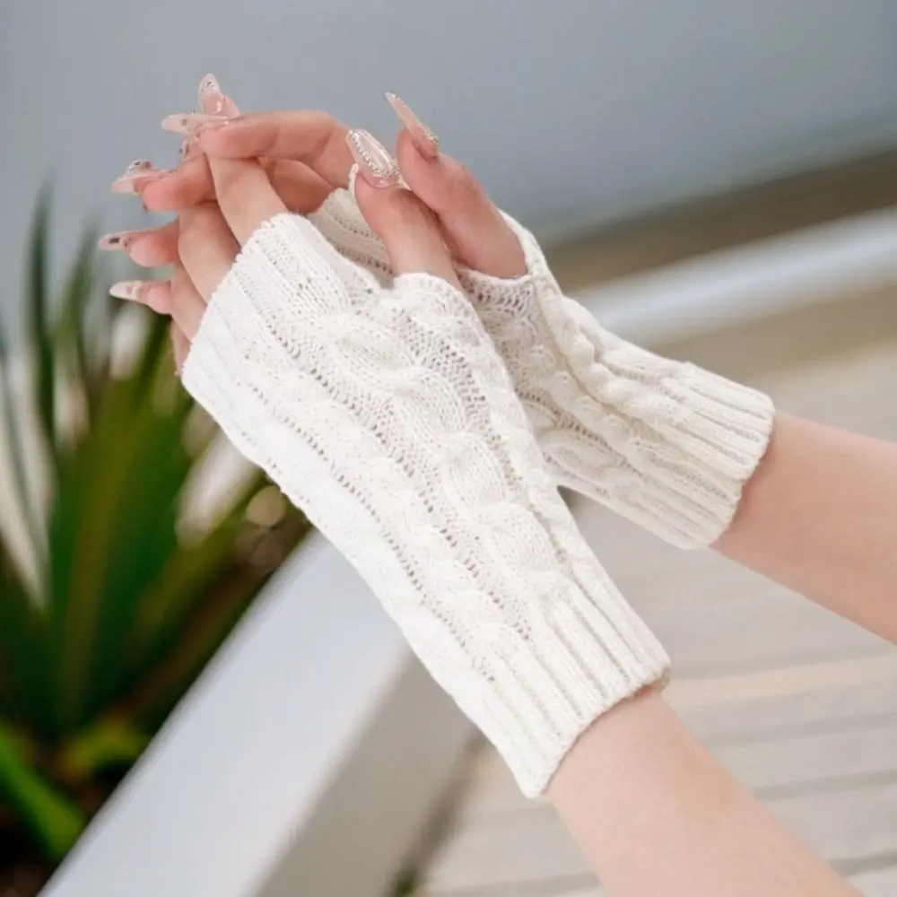 Winter Arm Warmers Fingerless Gloves Thick Warm Elastic Button Mitten Twist Long Knitted Gloves