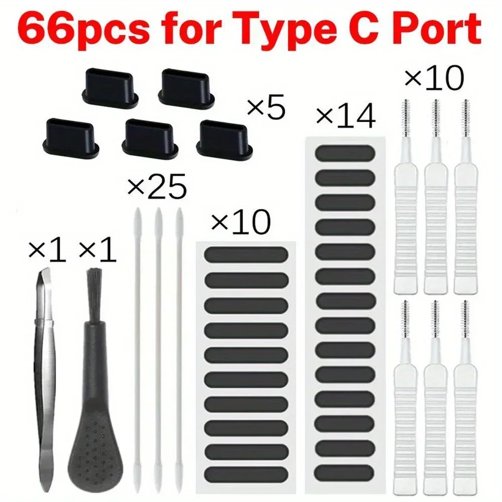 66pcs Universal Dust Removal Cleaner Tool Kit cell Phone Charging Port Speaker Covers for Keyboard Laptop AirPods MacBook Earbud
