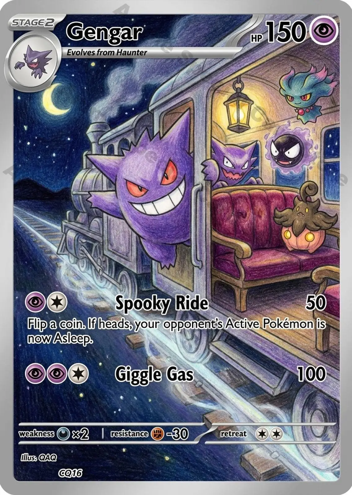 5Pcs PTCG Cards Colored Pencil Art Style Midnight Train Gengar Froslass Litwick Hatenna PTCG Cards PTCG Childrens Gift
