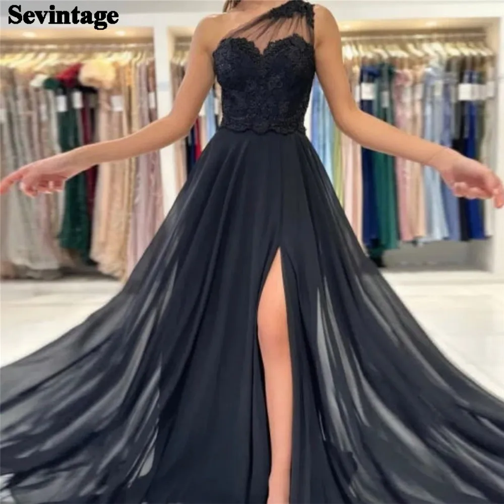 

Sevintage Elegant Arabic Prom Dresses Chiffon One Shoulder Pleated Slit Formal Dresses Floor Length فساتين للحفلات الراقصة 2023