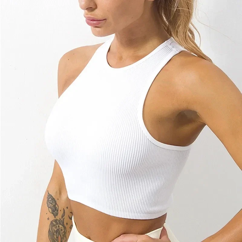 Crop Top Women Solid Basic T-shirts Vest Seamless Streetwear Elastic Rib-Knit Sleeveless Casual Tank Tops Female