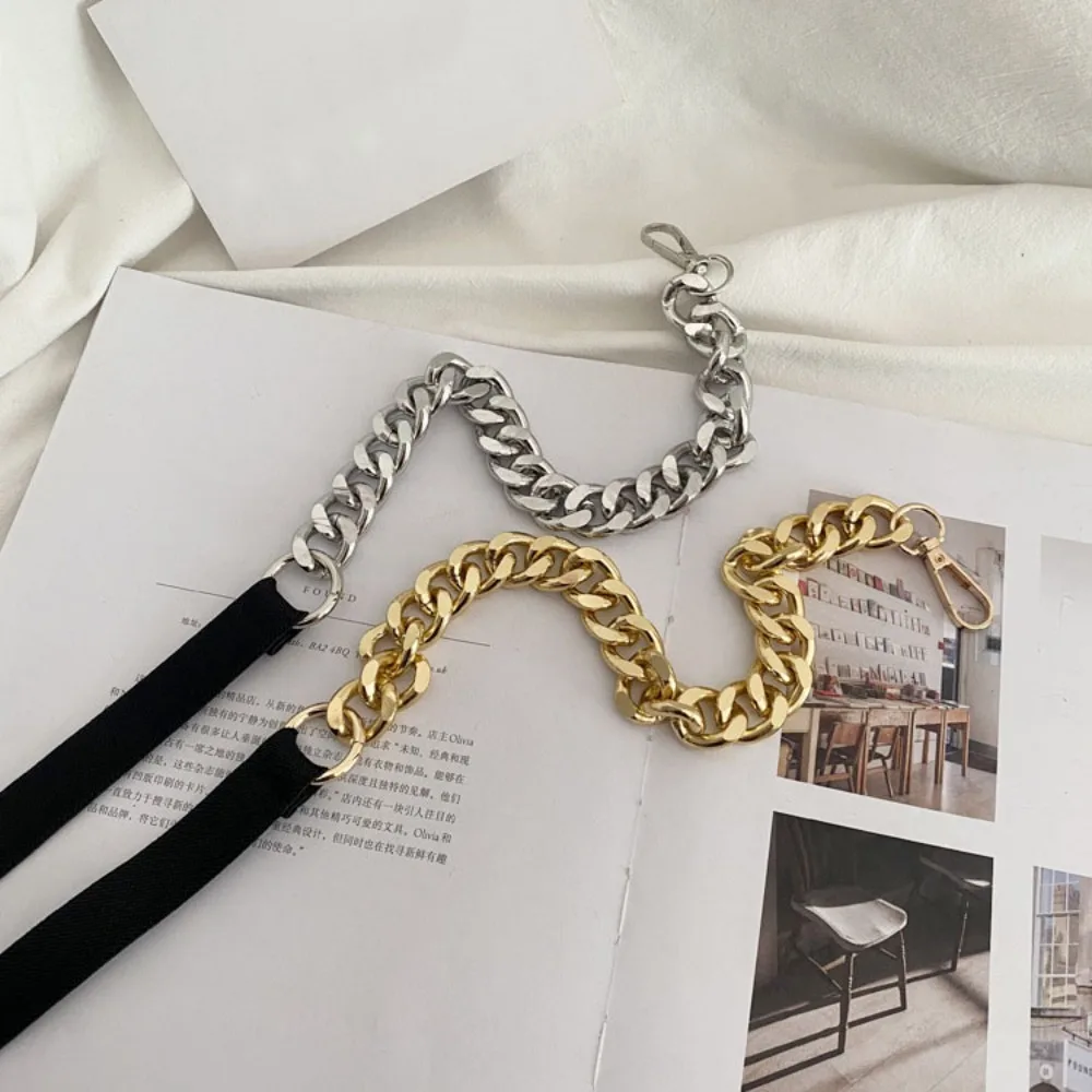 Vintage Luxury Design Elastic Waist Seal Versatile Thin Suit Coat Waist Chain with Metal Chain Shirt Waistband