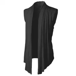 Stylish Men Cardigan Sleeveless Breathable Pure Color Pleated Coat  Spring Autumn Cardigan Jacket for Daily Wear