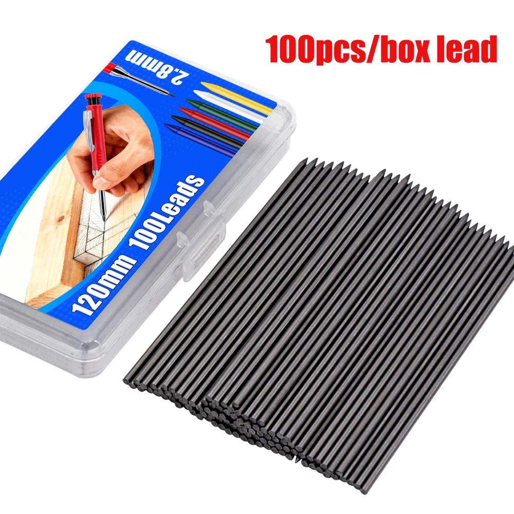 New Woodworking Mechanical Pencil Lead Refill, 100Pcs/Box 2.8mm Replaceable Black Lead -Architects Marking Scribing Tool