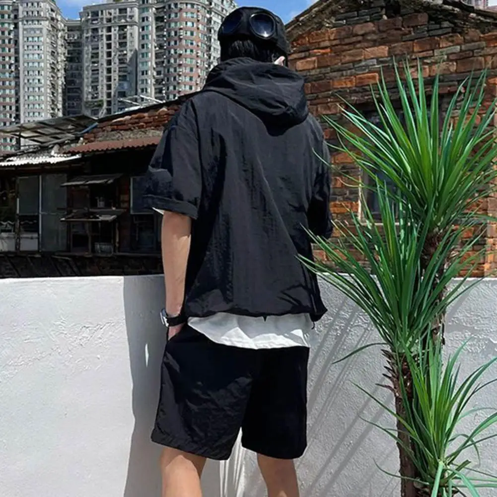 Summer Cargo Style Set Men\'s Casual Hooded Solid Short Sleeve T-shirt Shorts Loose Fashion High Quality Handsome Sweatshirt Suit