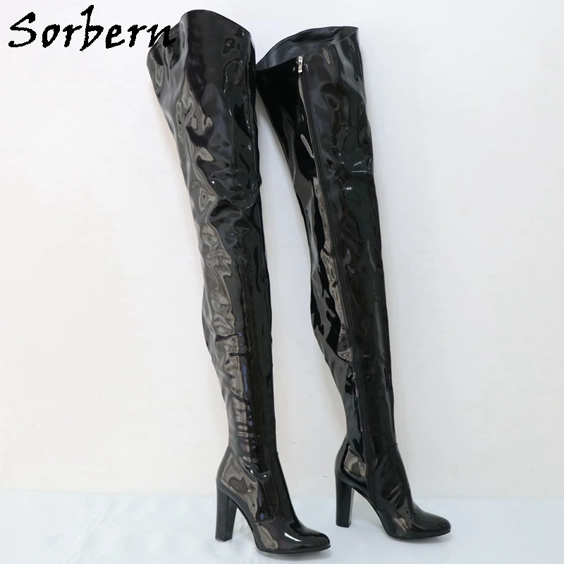 Sorbern Custom 82cm Crotch Boots Unisex 90Cm Outside Block Heel Fetish Boot Round Toe Plush Linning Winter Boot Multi Color