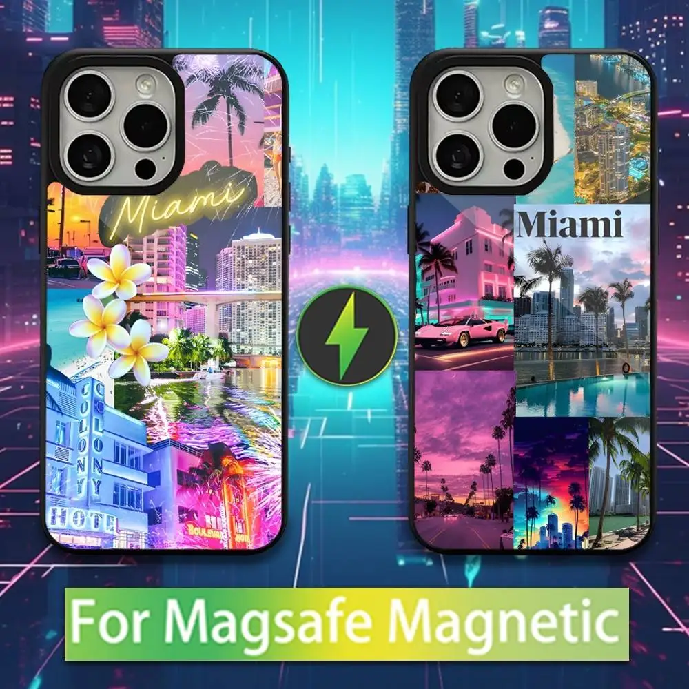 

Summer Art Miami Florida Case For iPhone 16,15,17,14,13,12,11,Pro,Max,Plus,Mini,Magsafe,Magnetic Wireless Charging Case
