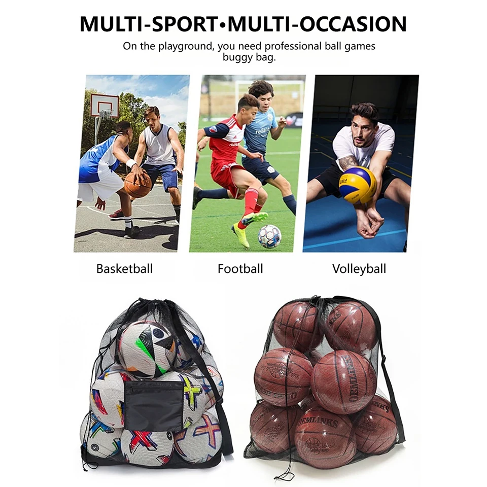 Loogdeel كرة القدم كرة السلة الكرة حزمة مزدوجة الكتف تخزين الحقيبة الكتف صافي جيب حقيبة التدريب حقيبة المعدات الرياضية