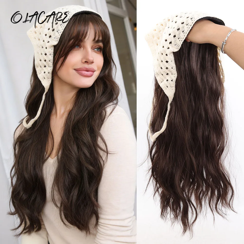 OLACARE Headband Knitted Triangle Headscarf Long Water Wave Wig Integrated Wig Hollow Hot Sale Farmhouse Style Daily Party