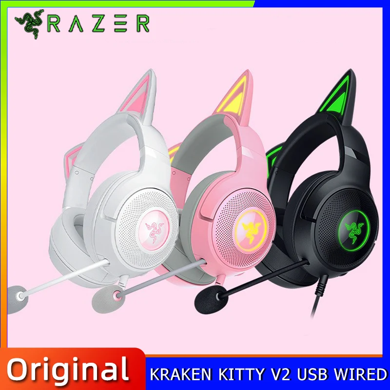Razer Kraken Kitty V2 USB سماعة رأس سلكية Stream Reactive Lighting HyperClear Cardioid Mic 40 مم السائقين RGB 7.1 الصوت المحيطي #1