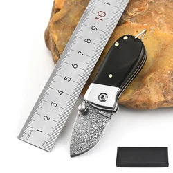 EDC Handmade Damascus Mini Folding Pocket Knife Everyday Carry Portable Jackknife Self-defense Small Hand Tool Camping Knives