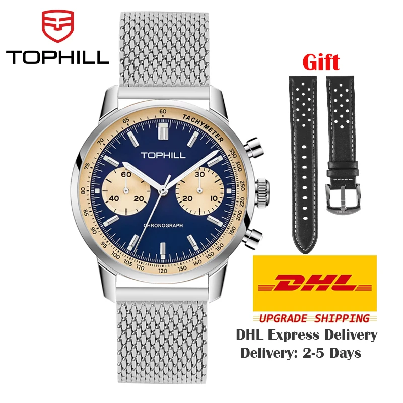 TOPHILL Chronograph Watch Racing Watch Seagull 1963 Watch ST19 Movement Sapphire Crystal  Military Limited