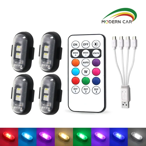 Luz LED multifuncional para coche 4/10x, luz de advertencia LED para coche, luz inalámbrica recargable para coche con Control remoto, luz decorativa
