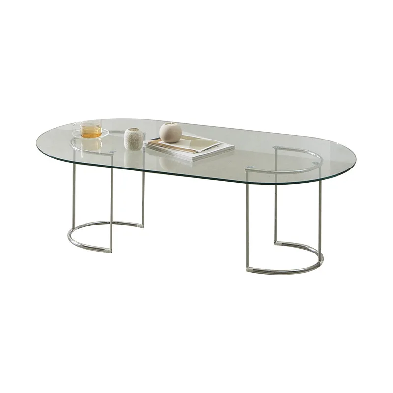 

Modern Internet celebrity small coffee simple oval glass living room flower table wrought iron coffee table