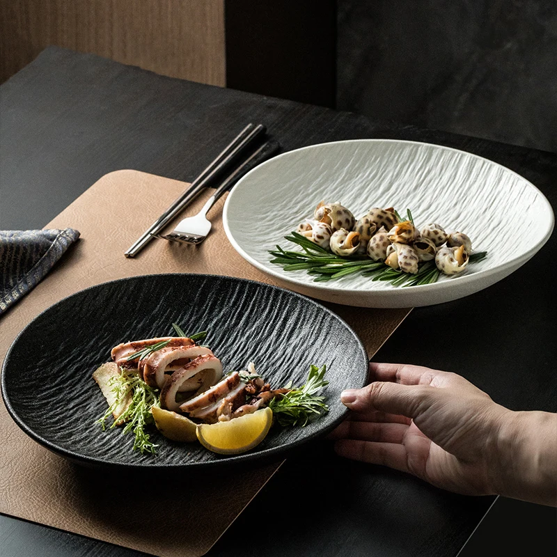 Creative White Meteorite-pattern Ceramic Plates Modern Irregular Porcelain Dinner Plates Soup Plates Tableware Cooking Dishes