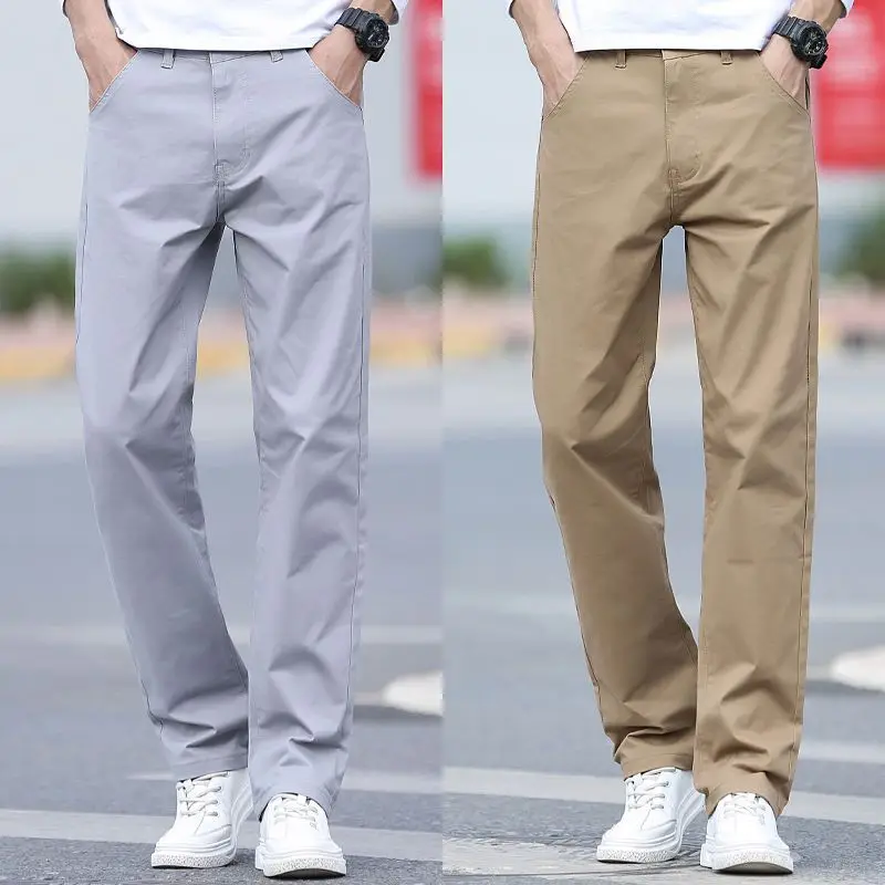 Spring Summer Men\'s 2023 Oversized Solid Pure Cotton Casual Straight Tube Loose Wide Leg Long Fashion New in Pants