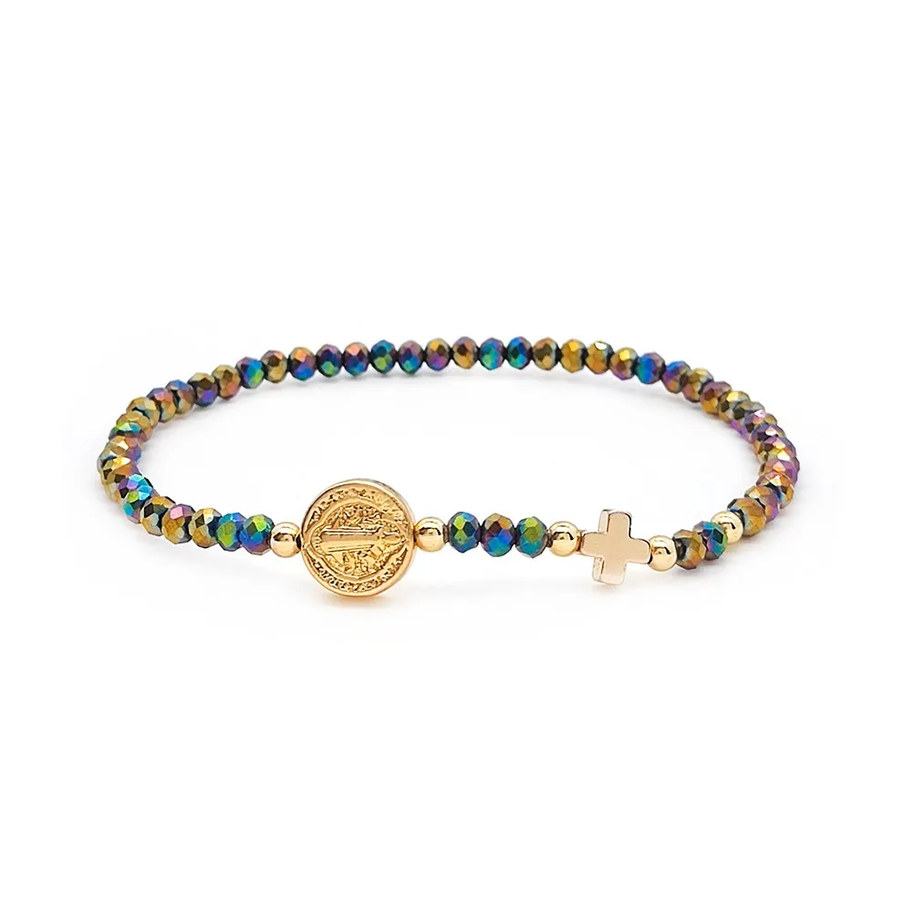 KKBEAD Damen-Armband mit Jesus-Kreuz, Perlenkristall, religiöser Schmuck, Geschenk, San Benito Pulseras, modisches Accessoire – Detail 2