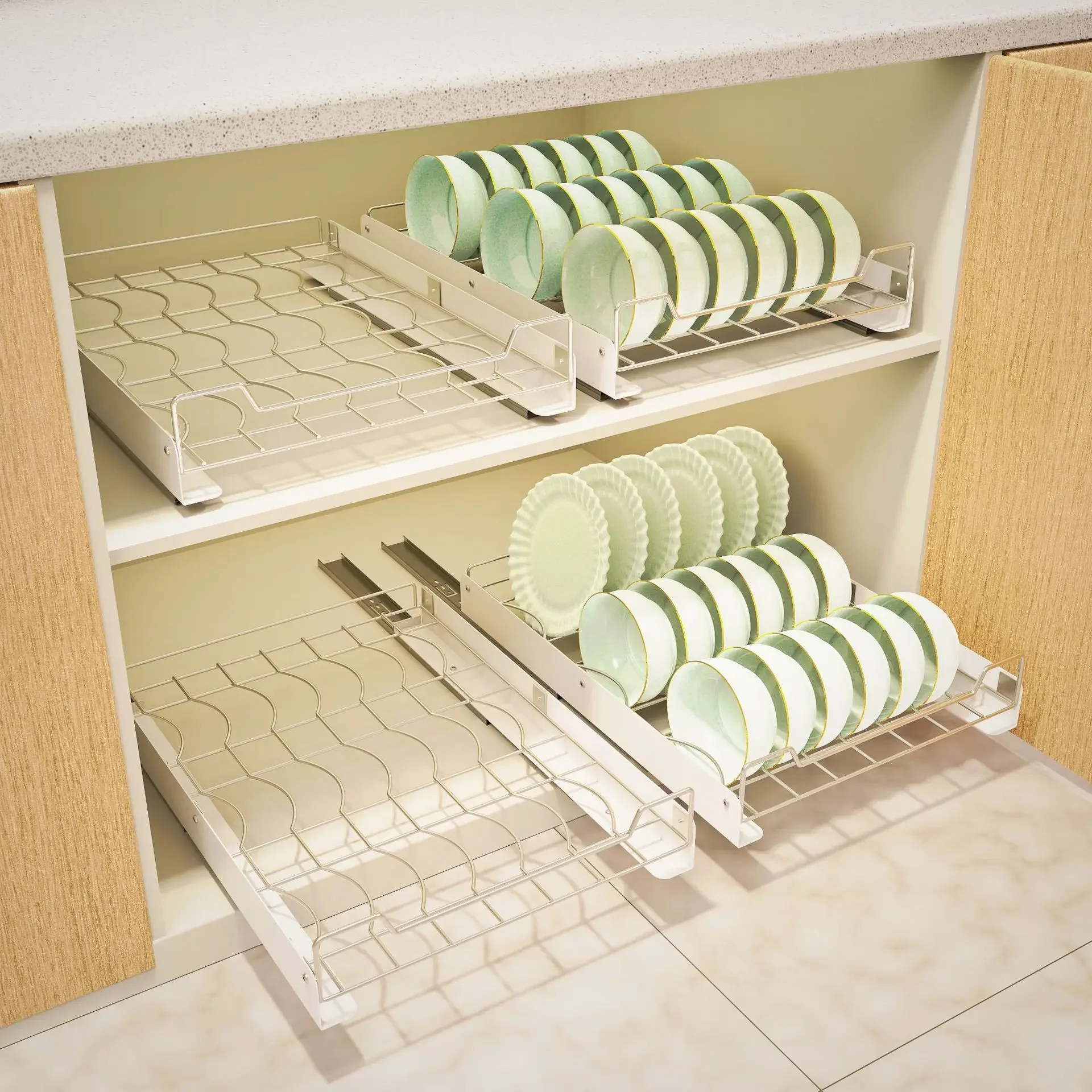 Dish pull basket storage rack drawer type bowl rack plate drain