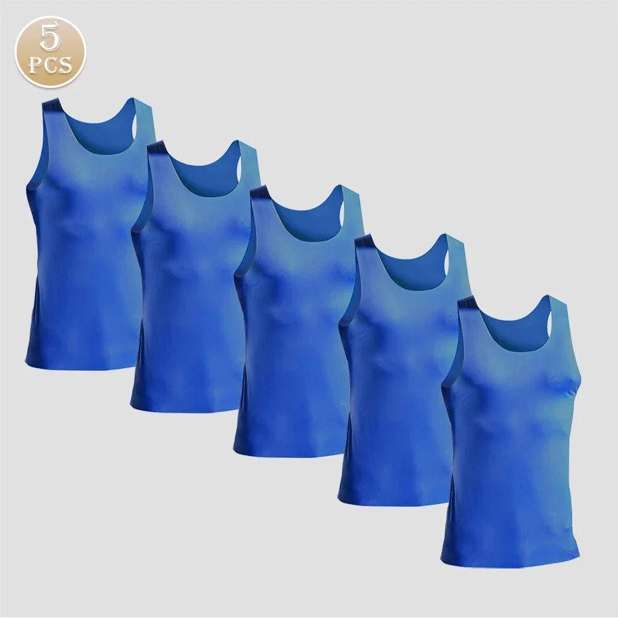 

5 шт. мужской жилет из ледяного шелка без следов для фитнеса, летнее тонкое плотное дышащее нижнее белье, молодежная спортивная майка без рукавов с препятствиями
