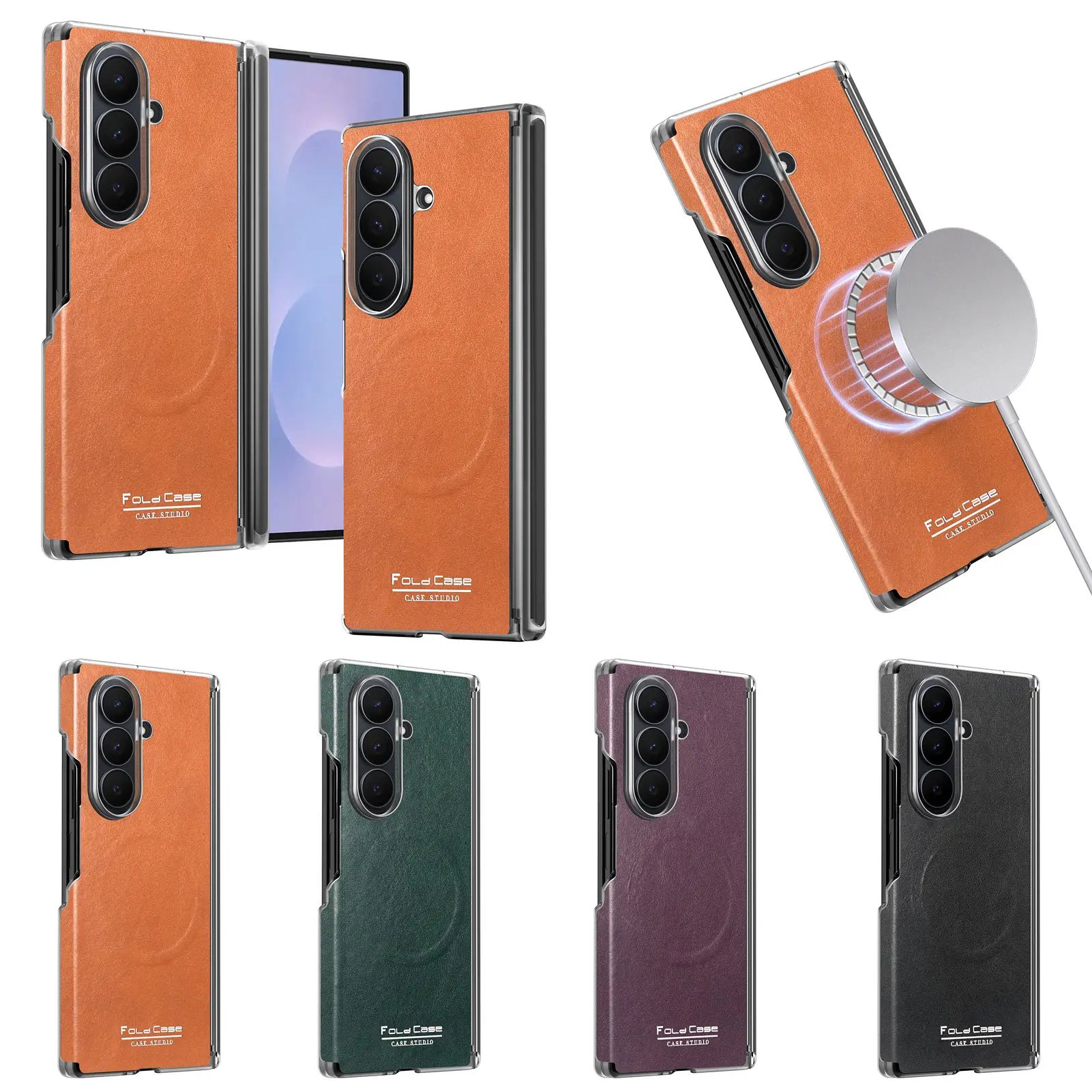 Retro Leder-Handyhülle für Samsung Galaxy Z Fold 6 5 Fold7 Fold6 Magnetische Kabellose Ladefunktion Stoßfeste Scharnierschutz-Abdeckung