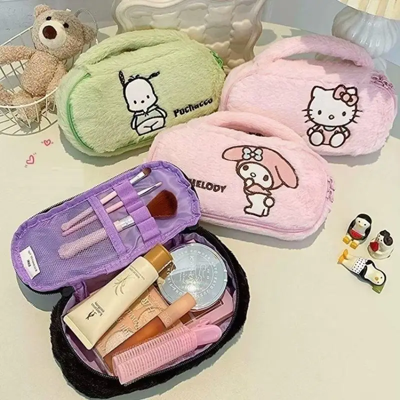 

Sanrio Cartoon Plush Girl Heart Kuromi Portable Fashion Makeup Bag Student Sweet Cartoon Desktop Stationery Memories Storage Bag